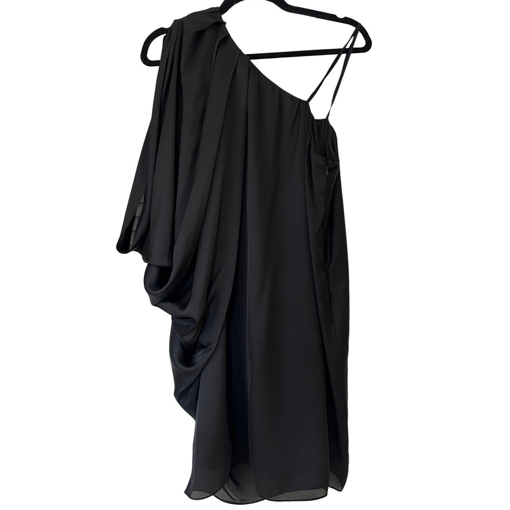 Aidan Mattox Satin One Shoulder Dress Batwing Black Women's Sz 10 EUC
